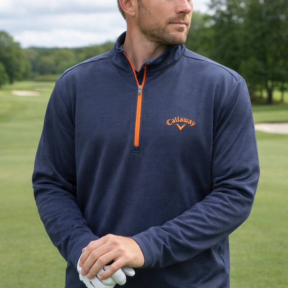 Callaway 1/4 Zip Golf Shirt Men XL Navy Blue Knit Logo Mock Neck Performance